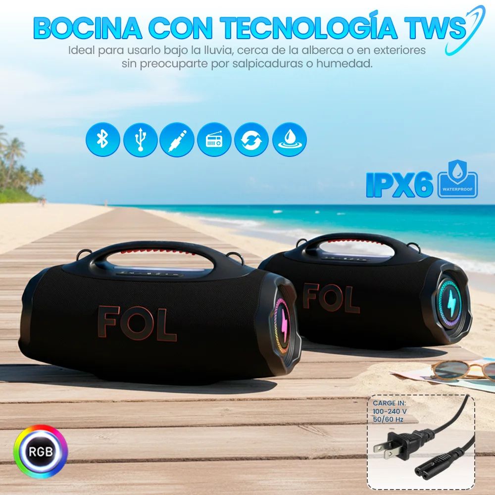 Bocina FOL FS-R208 220W 12000mAh 10hrs de bateria Bluetooth IPX6
