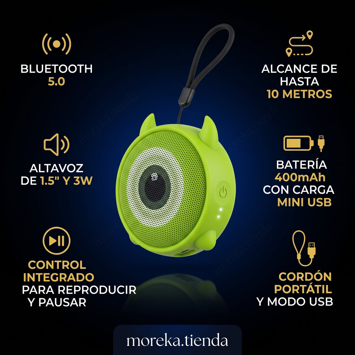 Mini Bocina Bluetooth FOL FS-S101A con 3W, Bluetooth 5.0 y Cordón Portátil