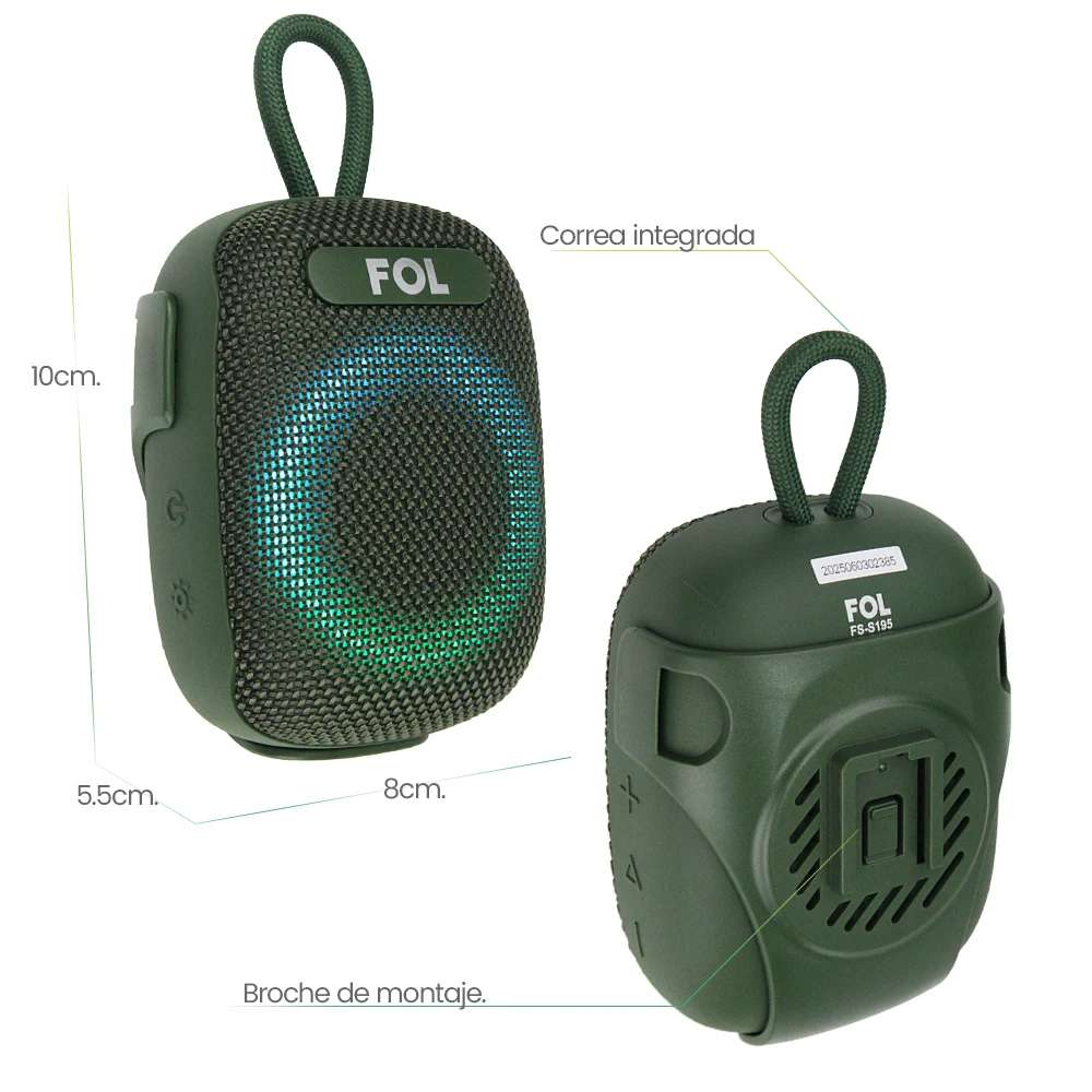 Bocina Moto Bluetooth FOL FS-S195 TF Card Radio FM 1800mAh 8W Resistente al agua IPX6