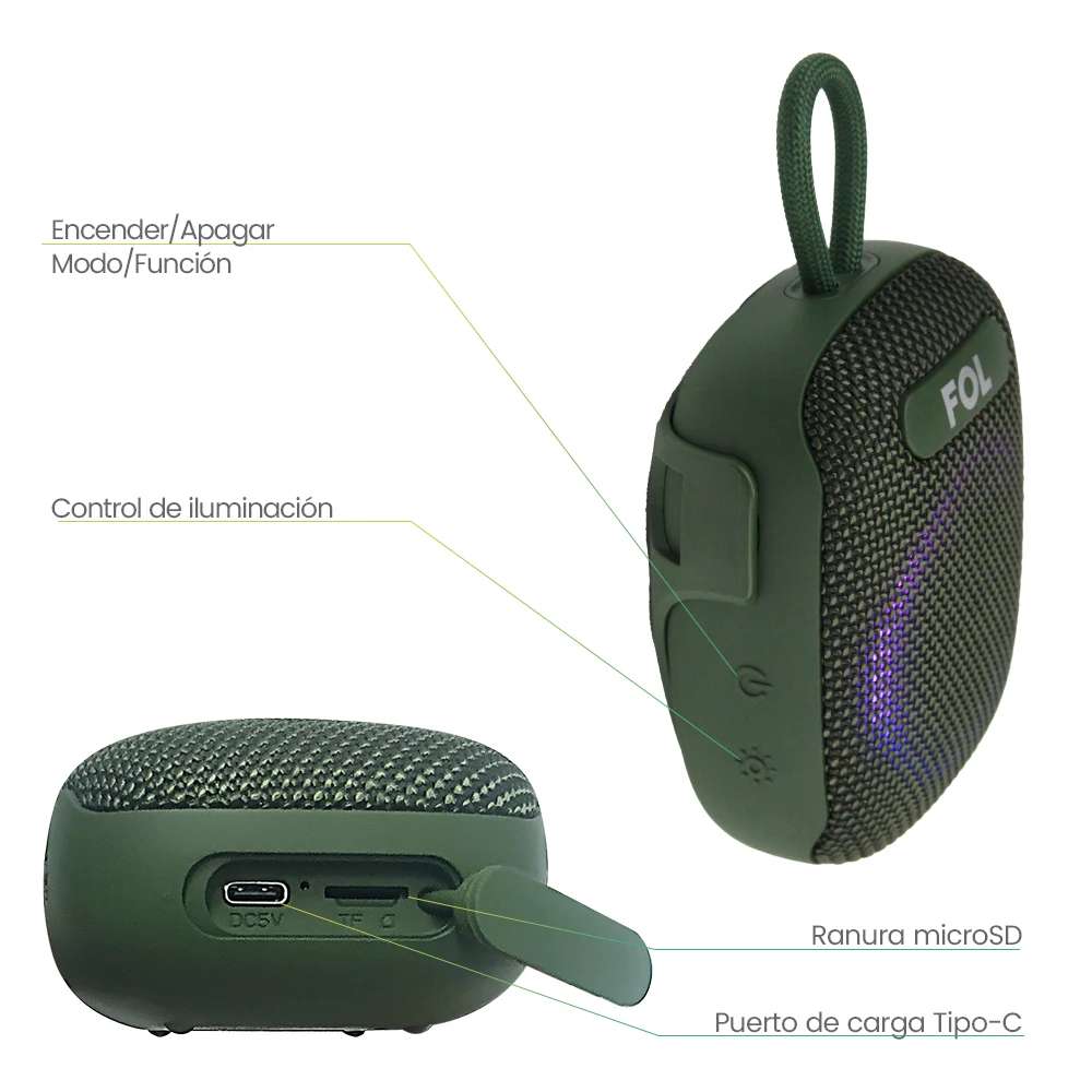 Bocina Moto Bluetooth FOL FS-S195 TF Card Radio FM 1800mAh 8W Resistente al agua IPX6