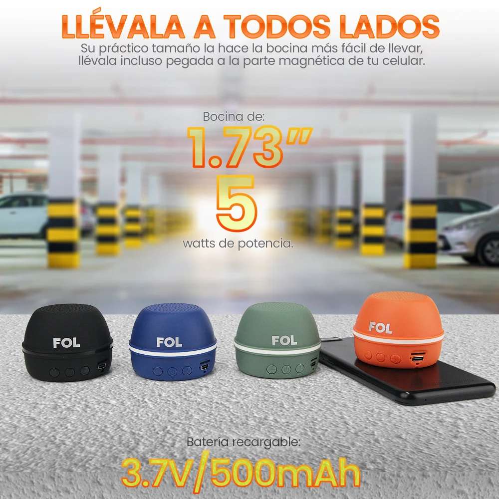 Mini Bocina Fol 5W 600mAh Bluetooth aro magnético, USB TWS S196