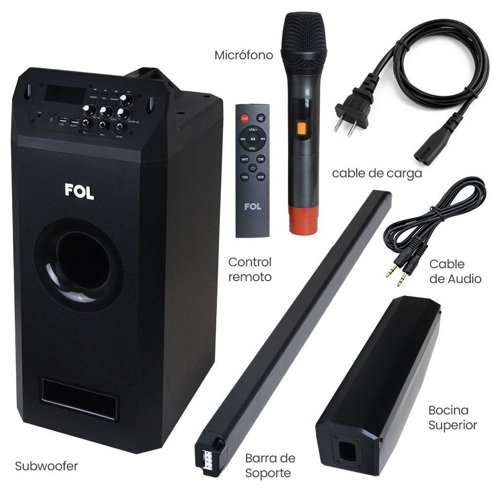 Torre De Audio Con Subwoofer 8 pulgadas más 4 bocinas 200W 2000mAh Fs-t109