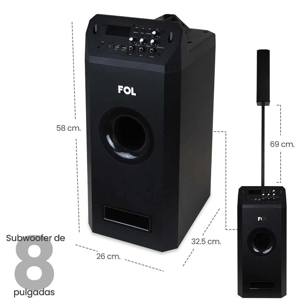 Torre De Audio Con Subwoofer 8 pulgadas más 4 bocinas 200W 2000mAh Fs-t108