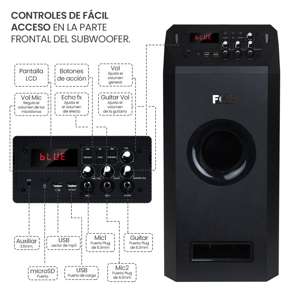 Torre De Audio Con Subwoofer 8 pulgadas más 4 bocinas 200W 2000mAh Fs-t109