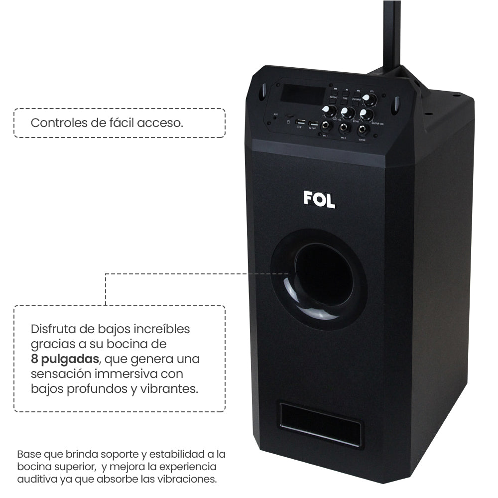 Torre De Audio Con Subwoofer 8 pulgadas más 4 bocinas 200W 2000mAh Fs-t109