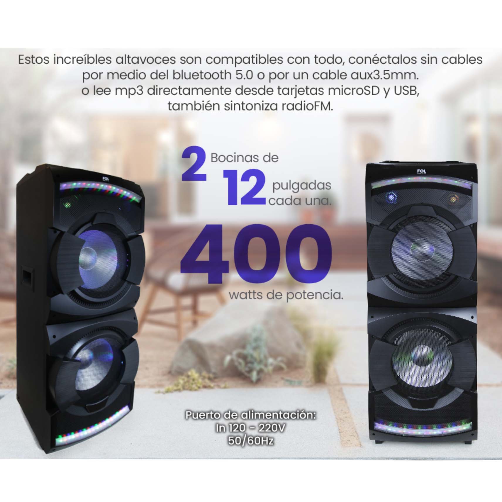 Sistema de Sonido Portátil dos bocinas de 12 pulgadas 400W FS-T212