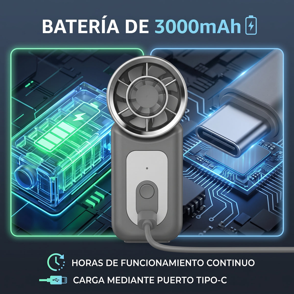 Mini Ventilador de Mano YISEN FS-52 con Batería de 3000mAh y Carga Tipo-C