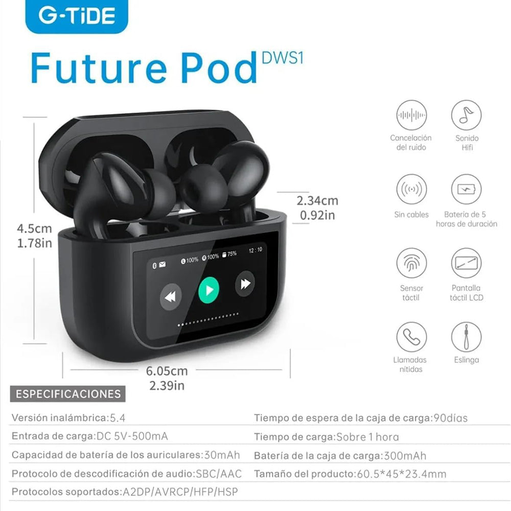 Audífonos FUTURE POD Cancelación Ruido Lcd Táctil 30mAh / 300mAh G-TIDE