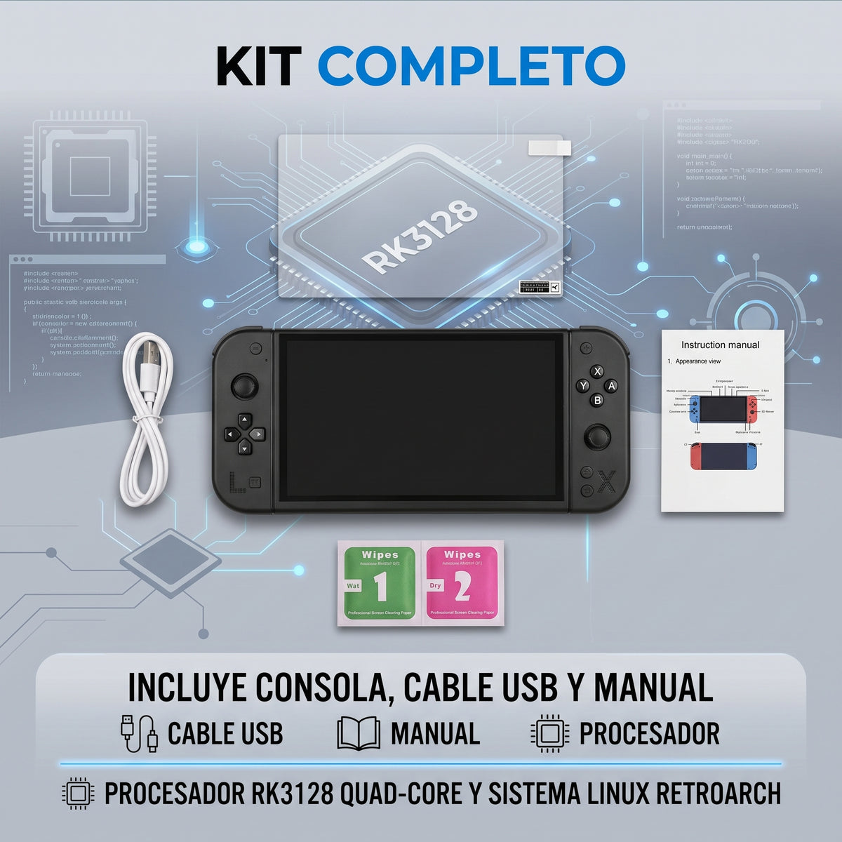 Consola de Videojuegos G90 Pantalla HD de 7 Pulgadas IPS Soporte Multi-Emulador