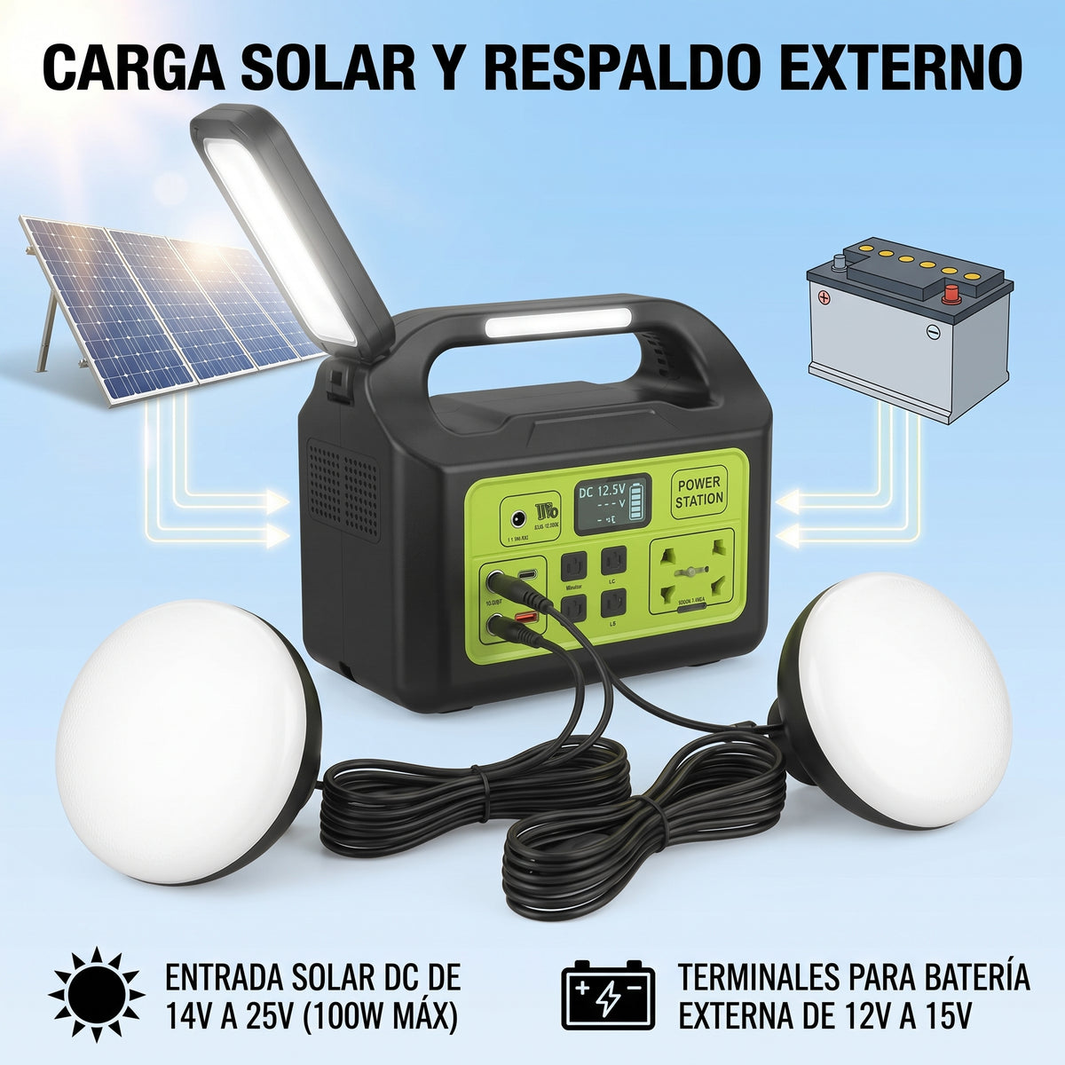 Estación de Energía Portátil Moreka GD-1225 150W Generador Solar Kit Iluminación
