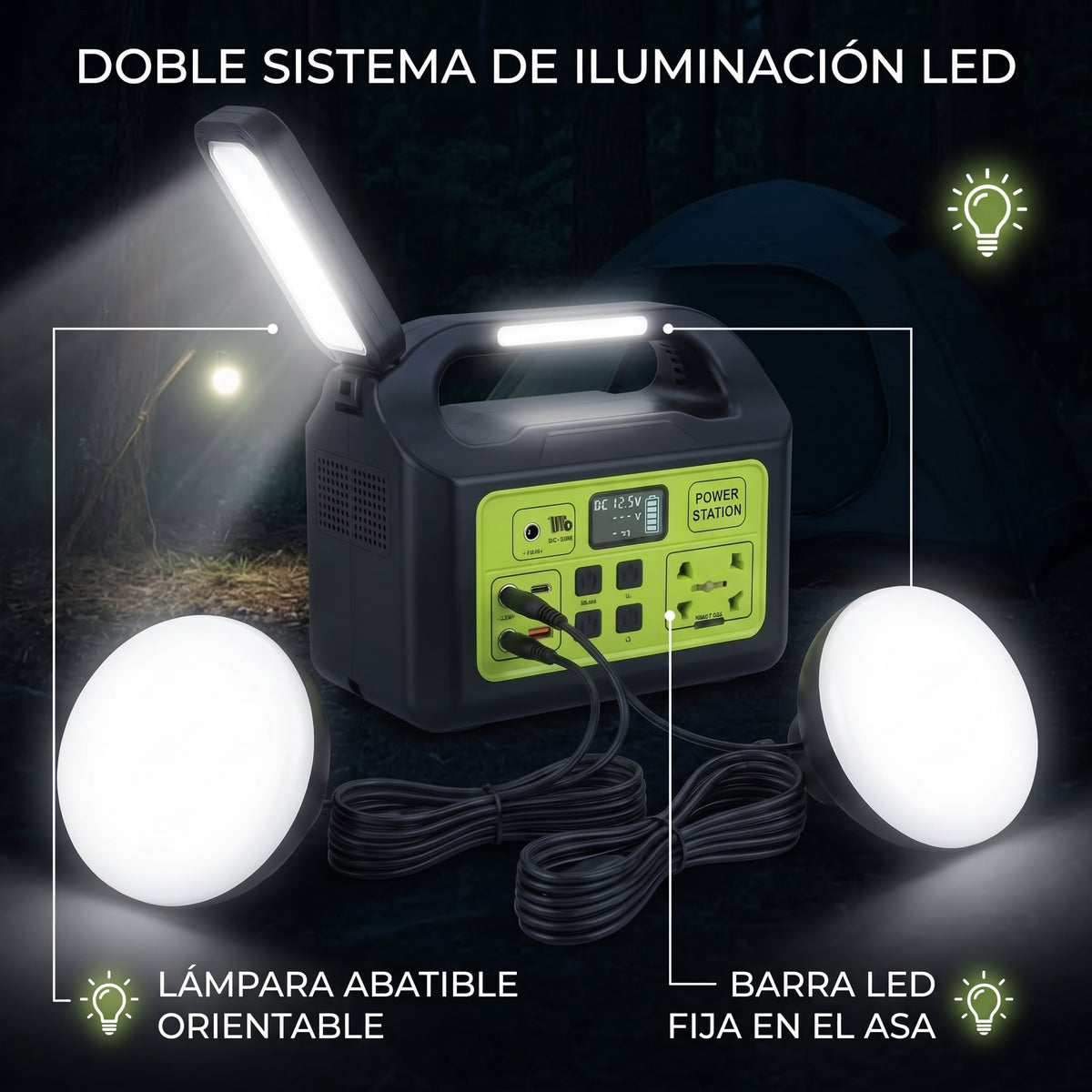 Estación de Energía Portátil Moreka GD-1225 150W Generador Solar Kit Iluminación