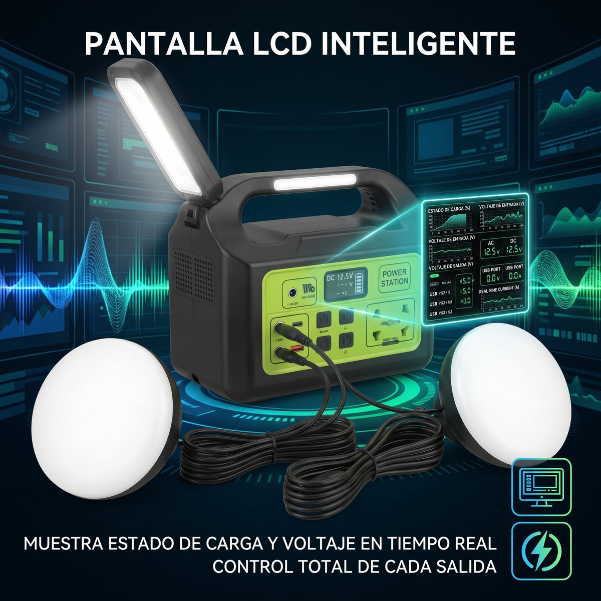 Estación de Energía Portátil Moreka GD-1225 150W Generador Solar Kit Iluminación