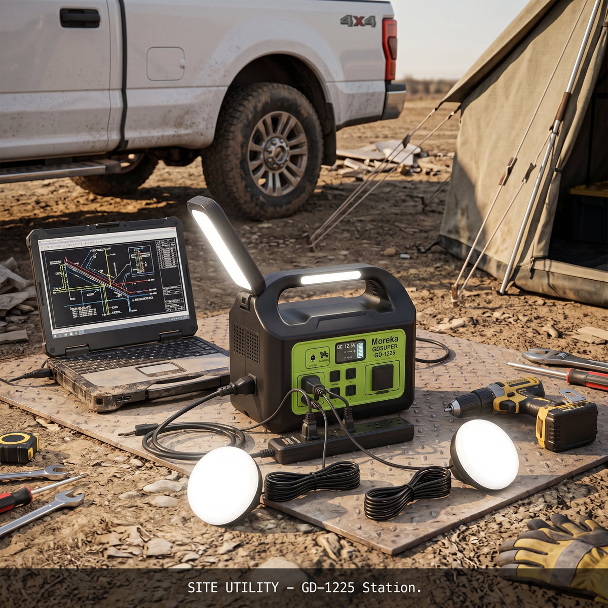Estación de Energía Portátil Moreka GD-1225 150W Generador Solar Kit Iluminación