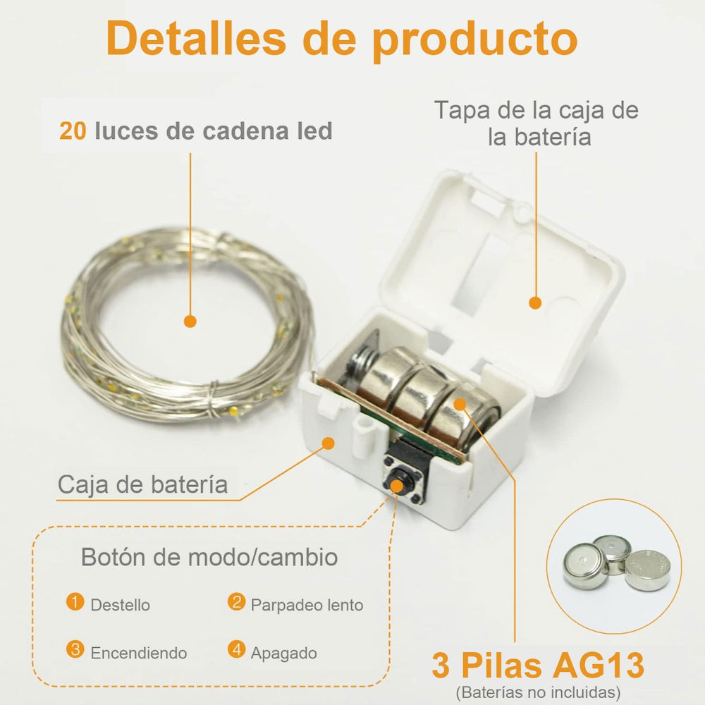 10pcs Guirnalda Luces Hadas 20 Leds 2mts Decorativas Navidad incluye Pilas