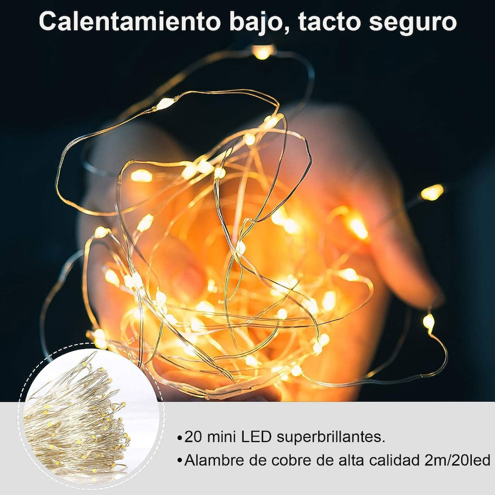 10pcs Guirnalda Luces Hadas 20 Leds 2mts Decorativas Navidad incluye Pilas