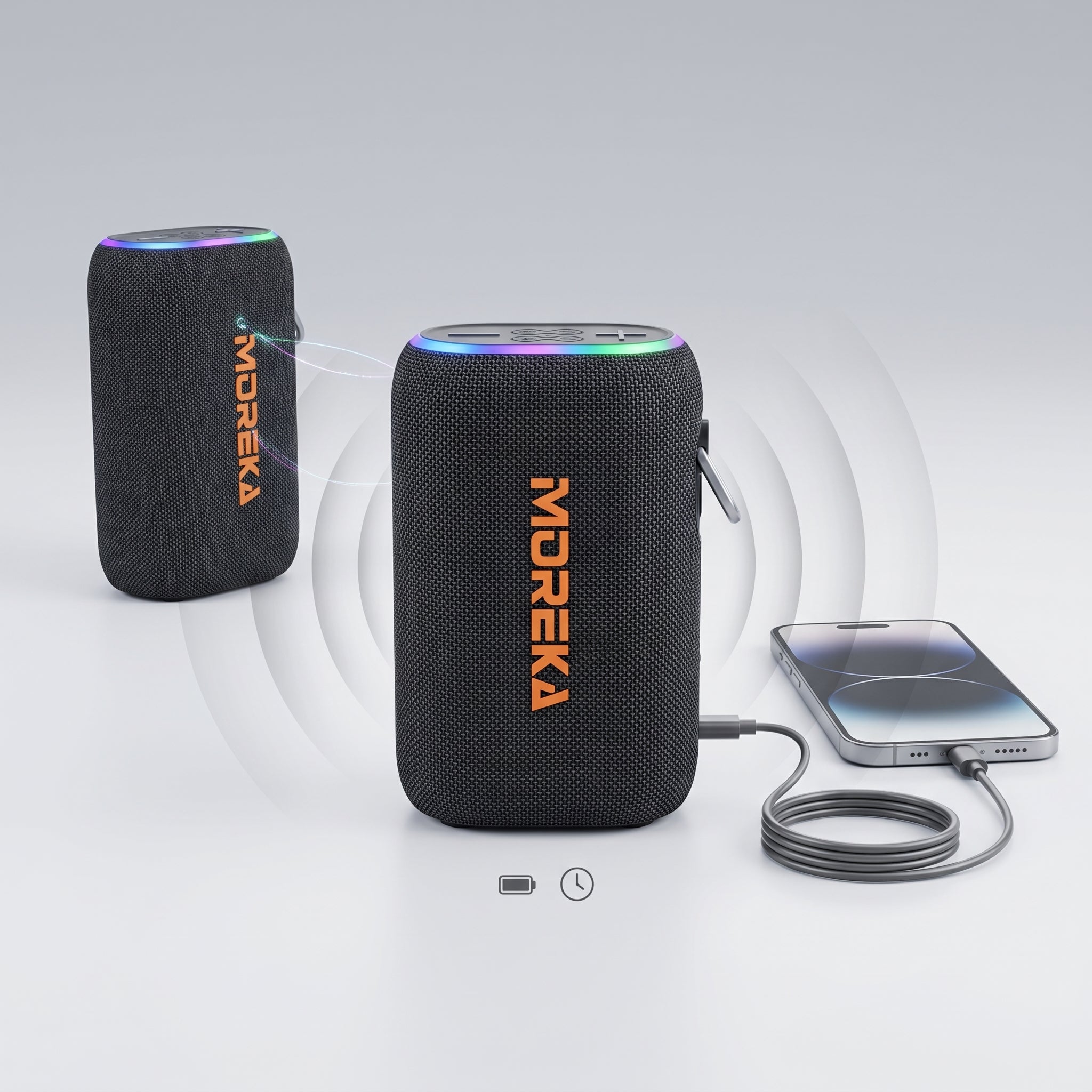 Altavoz Inalámbrico Moreka 442 20W con Batería 10000mAh  46 Horas de Reproducción TWS Estéreo Luz RGB Power Bank y Entrada para Tarjeta TF