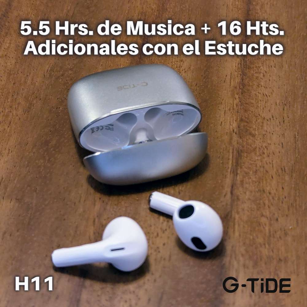 Audífonos Bluetooth Cancelación de Ruido aluminio 30mAh + estuche 300mAh IPX4 G-TIDE H11