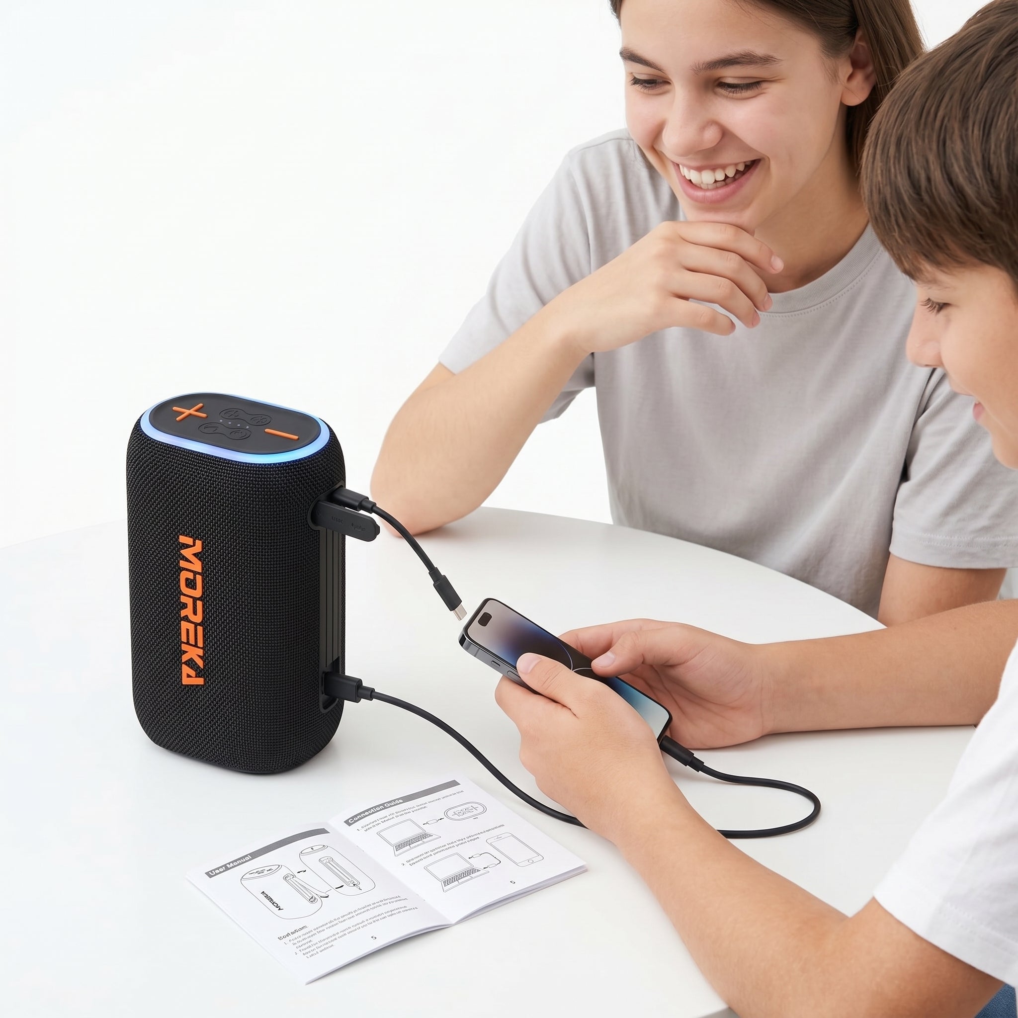 Altavoz Inalámbrico Moreka 442 20W con Batería 10000mAh  46 Horas de Reproducción TWS Estéreo Luz RGB Power Bank y Entrada para Tarjeta TF