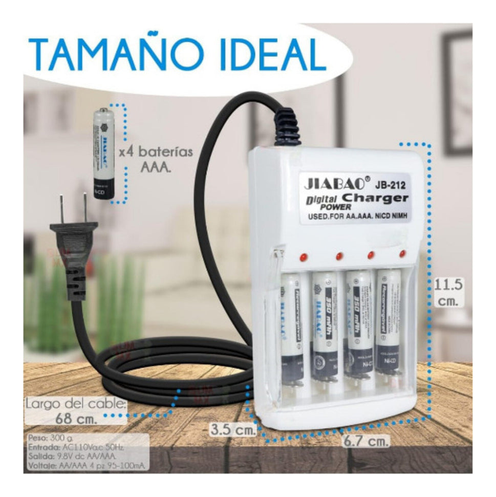 Cargador De Pilas Baterías Recargables Aa / Aaa +4 Pilas AAA JB212