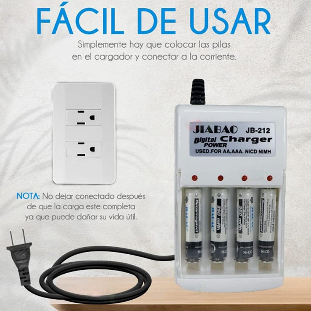 Cargador De Pilas Baterías Recargables Aa / Aaa +4 Pilas AAA JB212