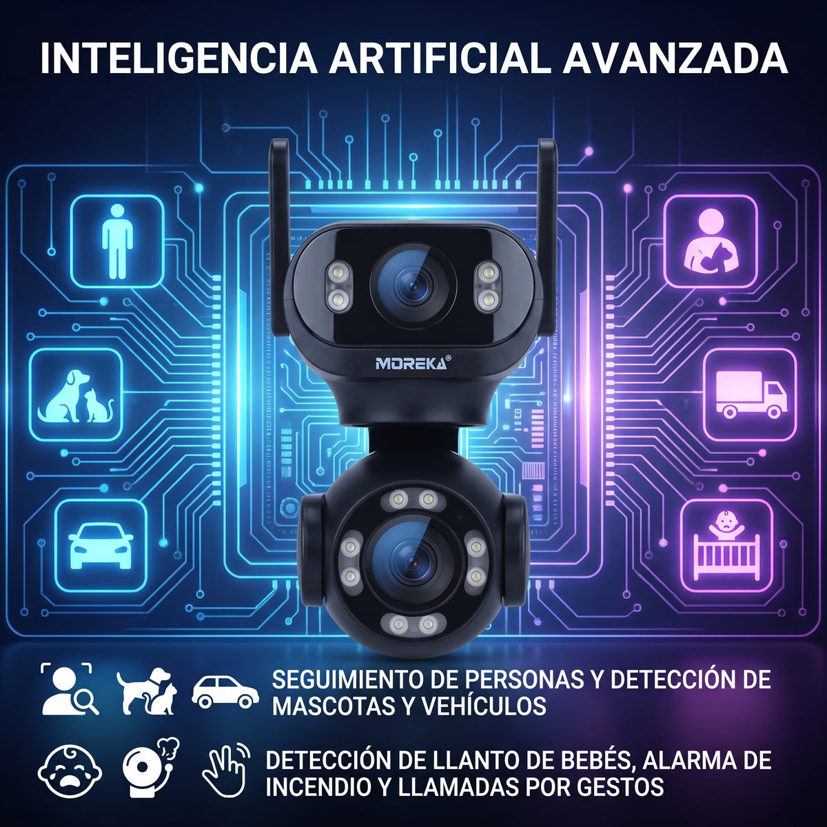 Cámara Inteligente WiFi Moreka JK008 con Doble Lente, IA y Protección IP66