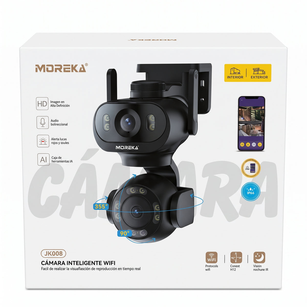 Cámara Inteligente WiFi Moreka JK008 con Doble Lente, IA y Protección IP66
