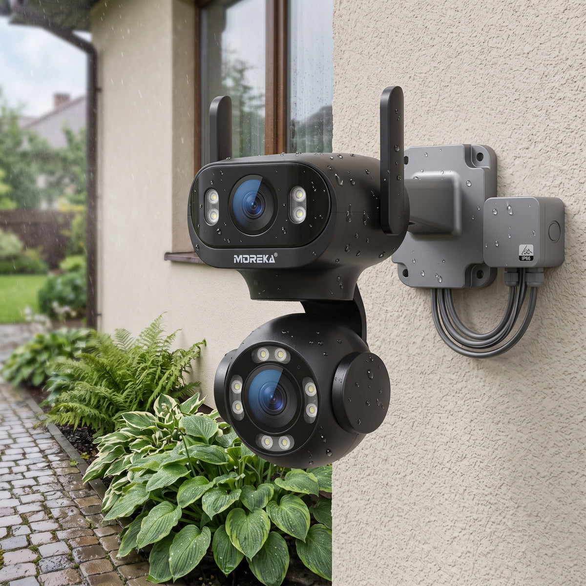 Cámara Inteligente WiFi Moreka JK008 con Doble Lente, IA y Protección IP66