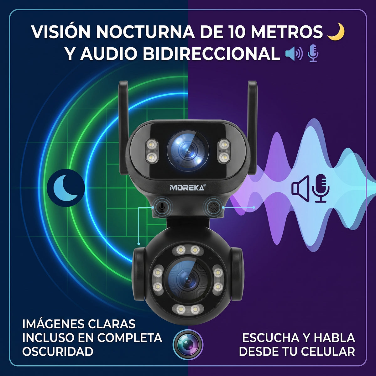 Cámara Inteligente WiFi Moreka JK008 con Doble Lente, IA y Protección IP66