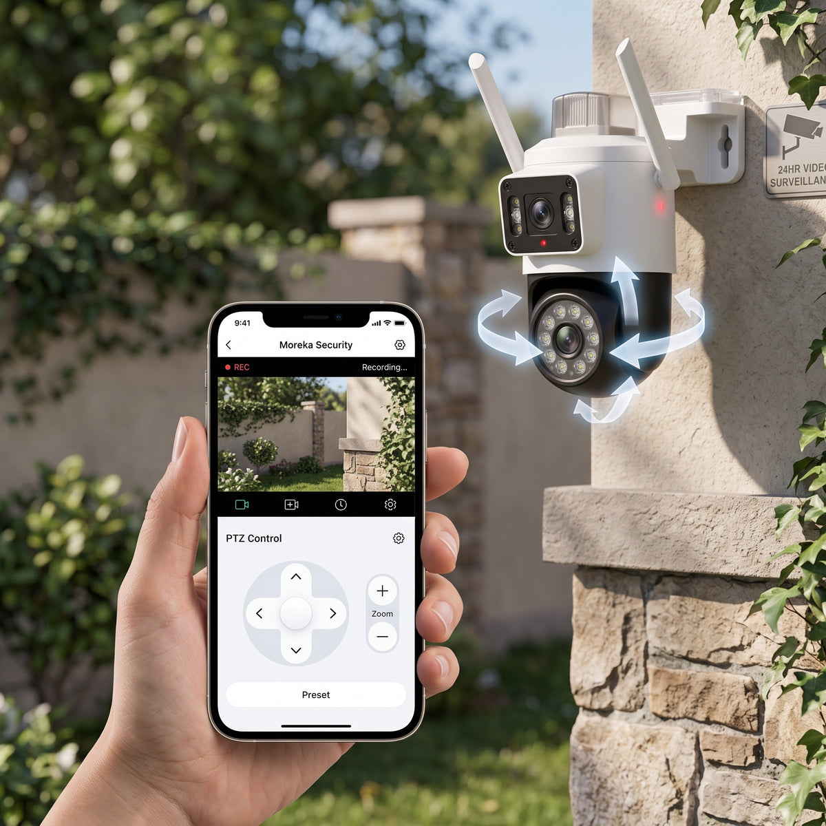 Cámara Inteligente WiFi Moreka JK010 1080P HD Visión Nocturna IP66 y Control PTZ