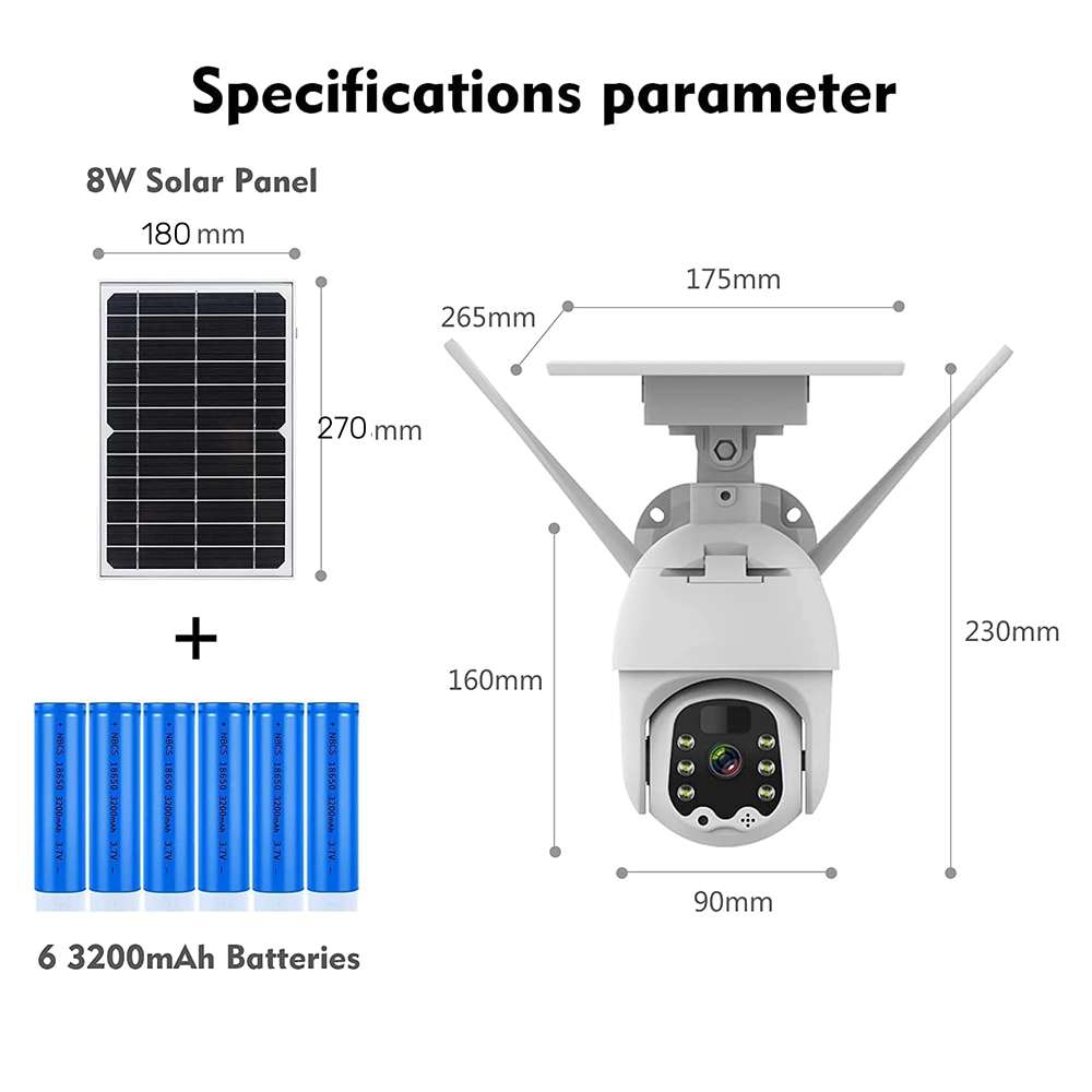 Cámara de Seguridad inalámbrica WiFi con Panel Solar Integrado Contra Agua IP66 JK-8181