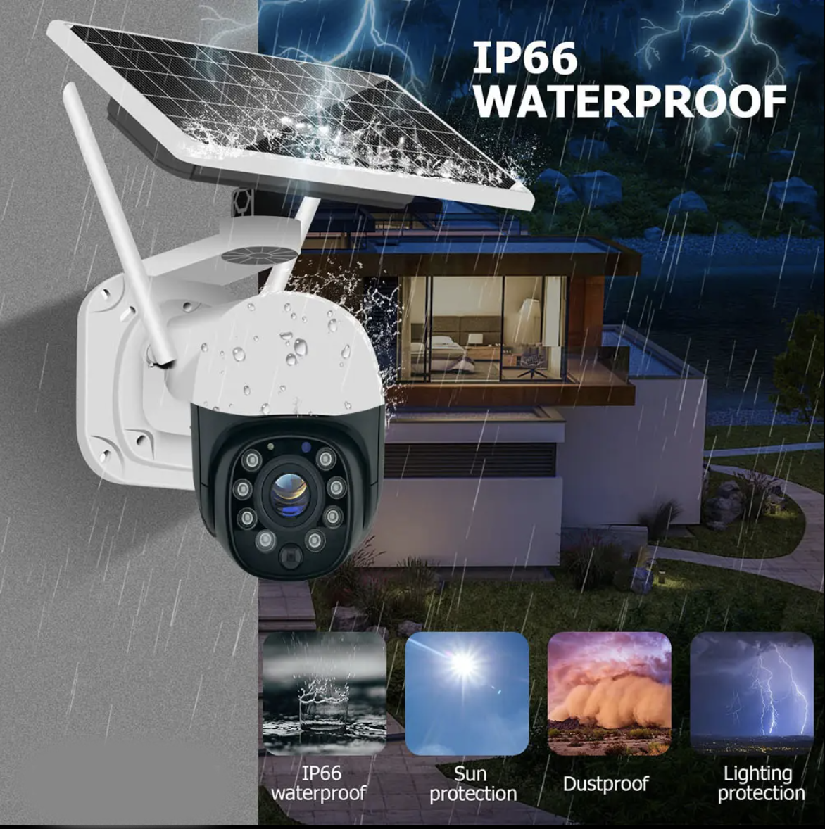 Cámara de Seguridad inalámbrica WiFi con Panel Solar Integrado Contra Agua IP66 JK-8181