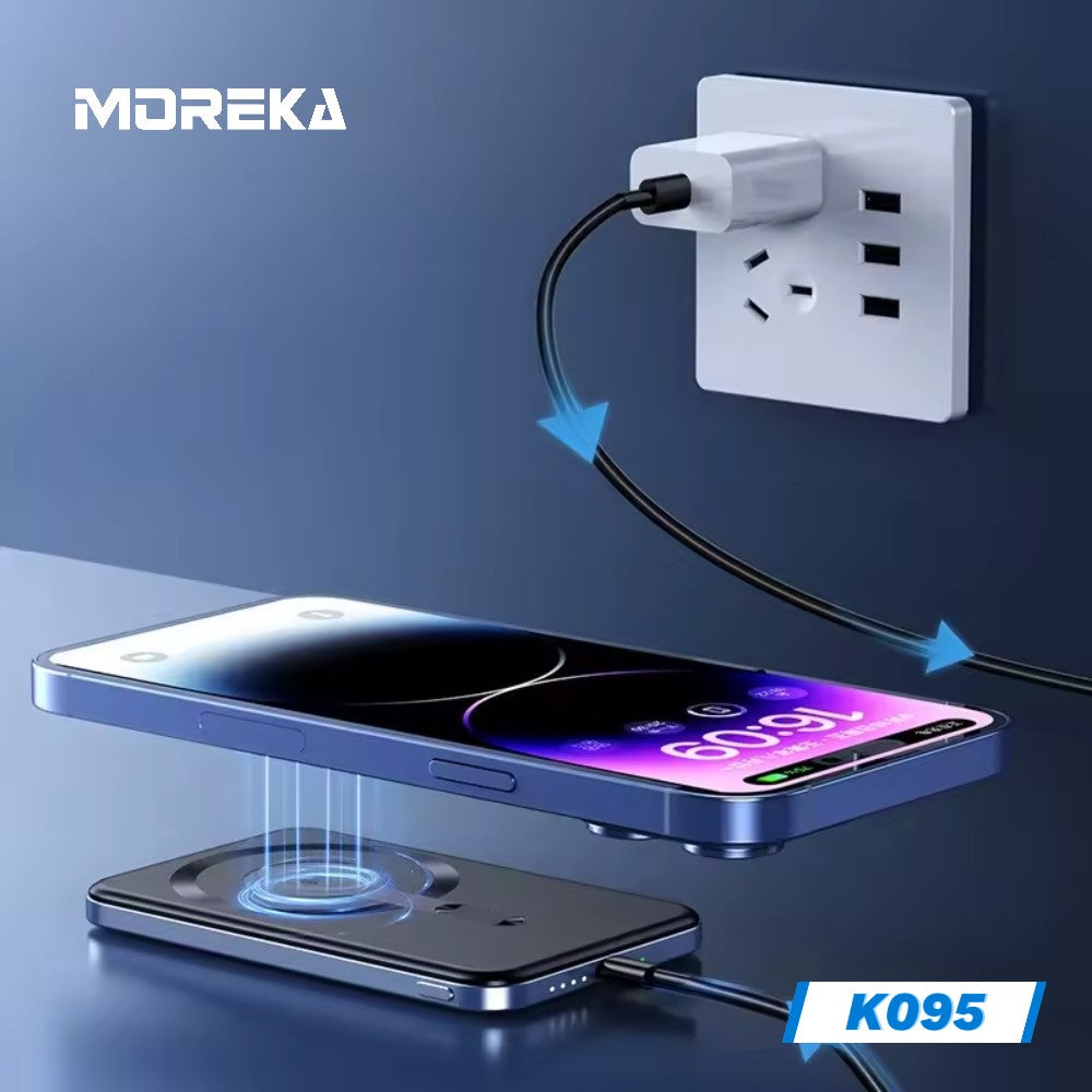 Power Bank Moreka K095 10000mAh 22.5W cables C USB Lightning y Micro USB