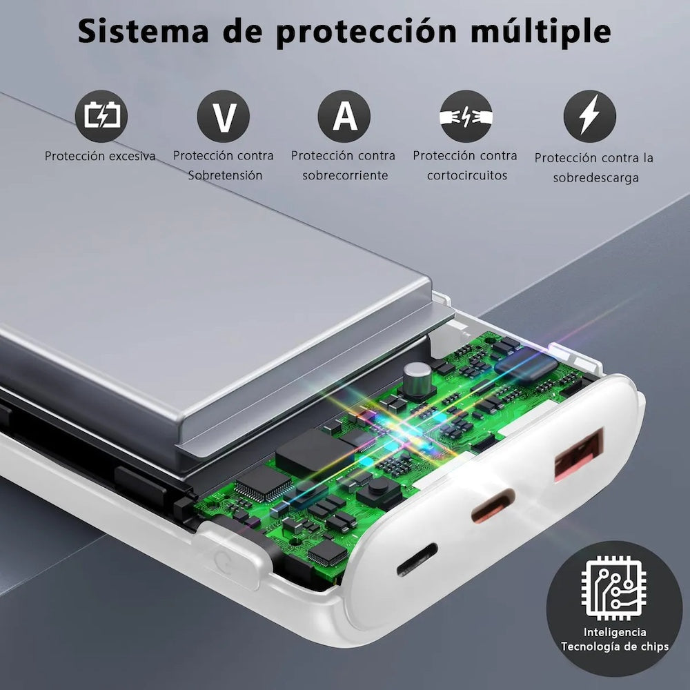 Power Bank Moreka K092 10000mAh 22.5W cables C USB Lightning y Micro USB