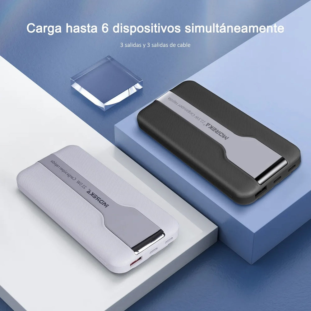 Power Bank Moreka K092 10000mAh 22.5W cables C USB Lightning y Micro USB