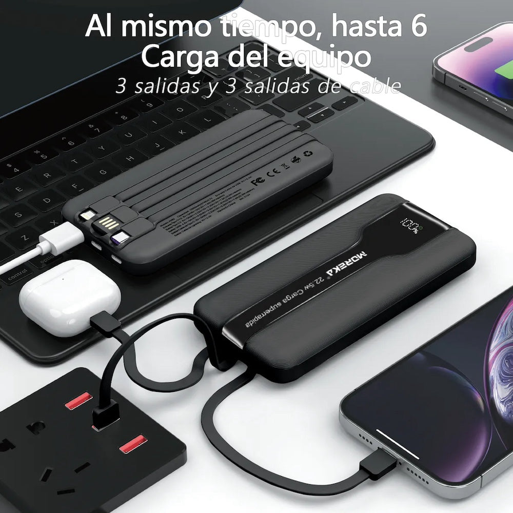 Power Bank Moreka K092 10000mAh 22.5W cables C USB Lightning y Micro USB