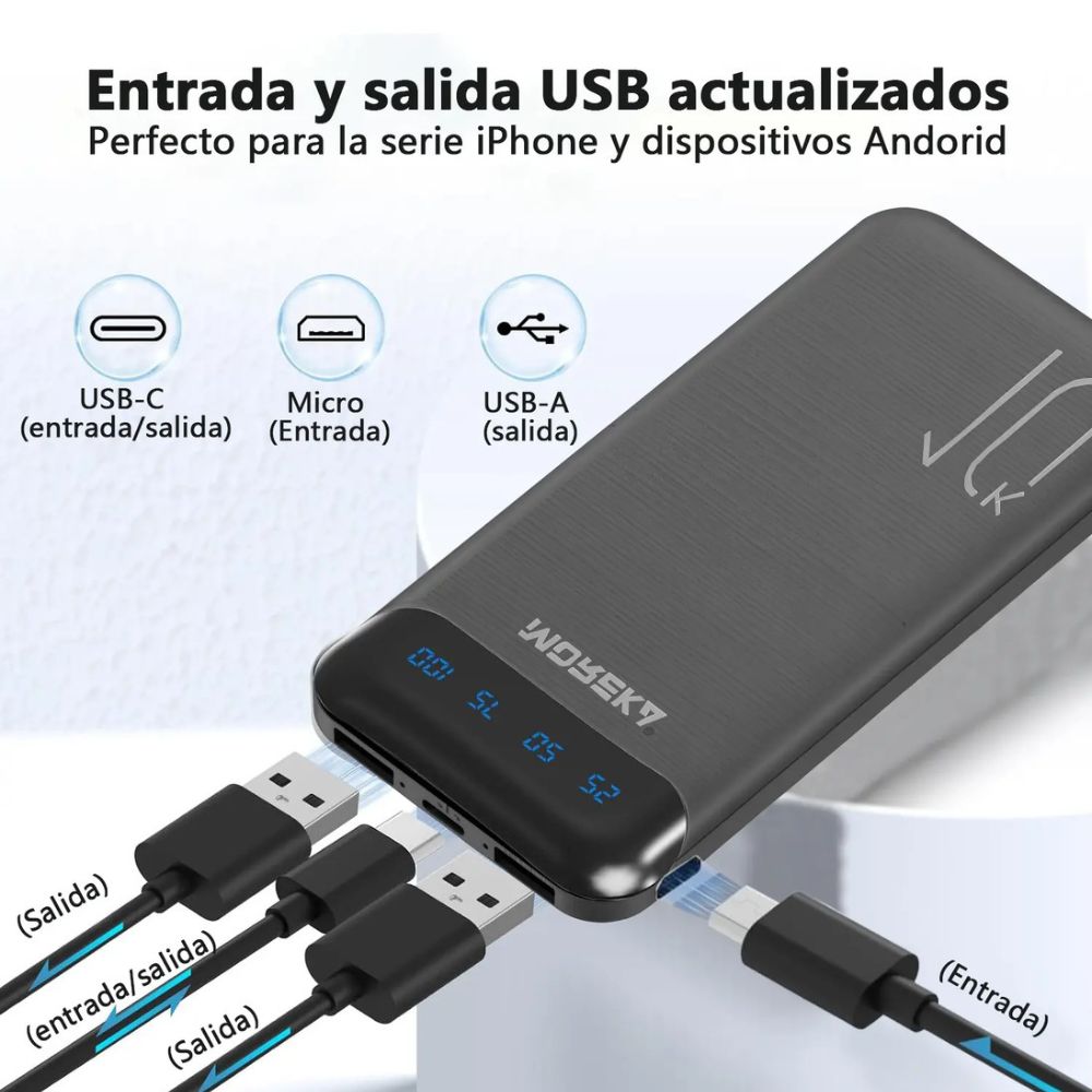 Power Bank Moreka K100 1000mAh 37Wh Puertos de Salida 3 (2 x USB + 1 x USB-C)