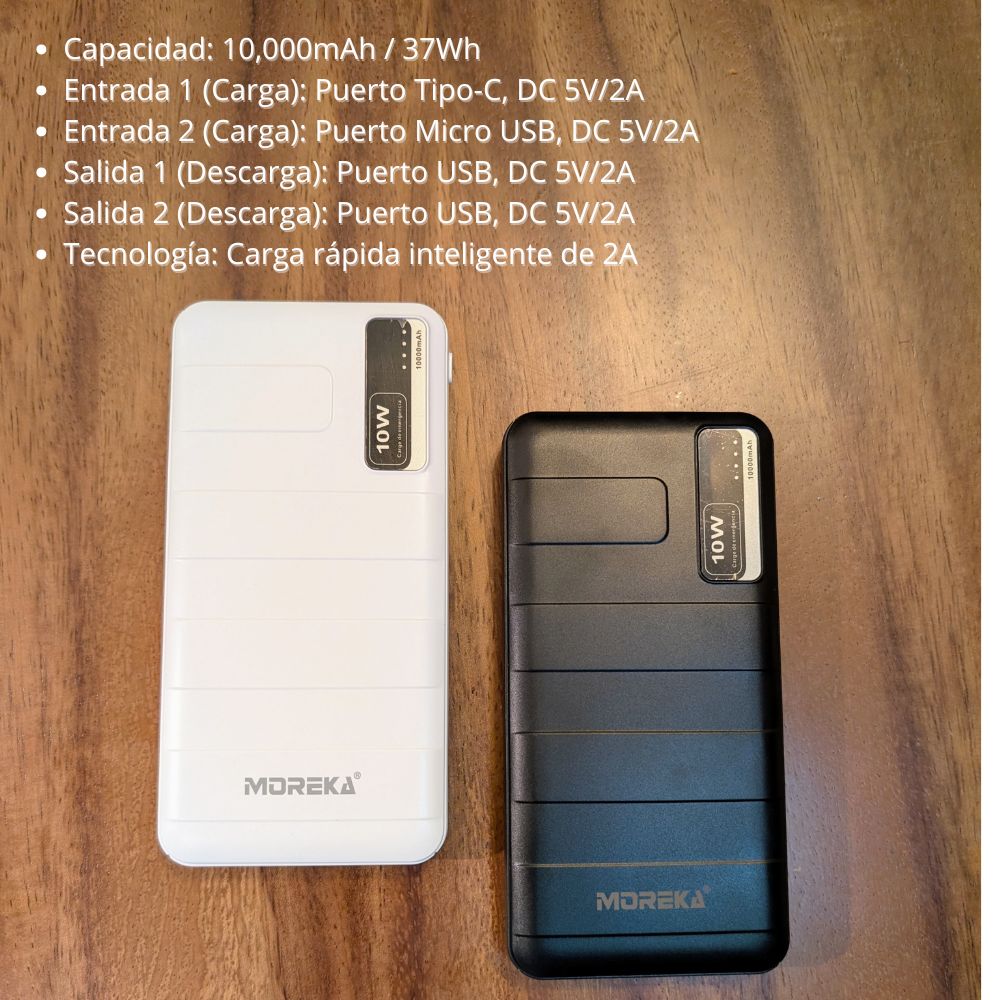 Power Bank Moreka K103 10000mAh 37Wh ligera facíl de transportar