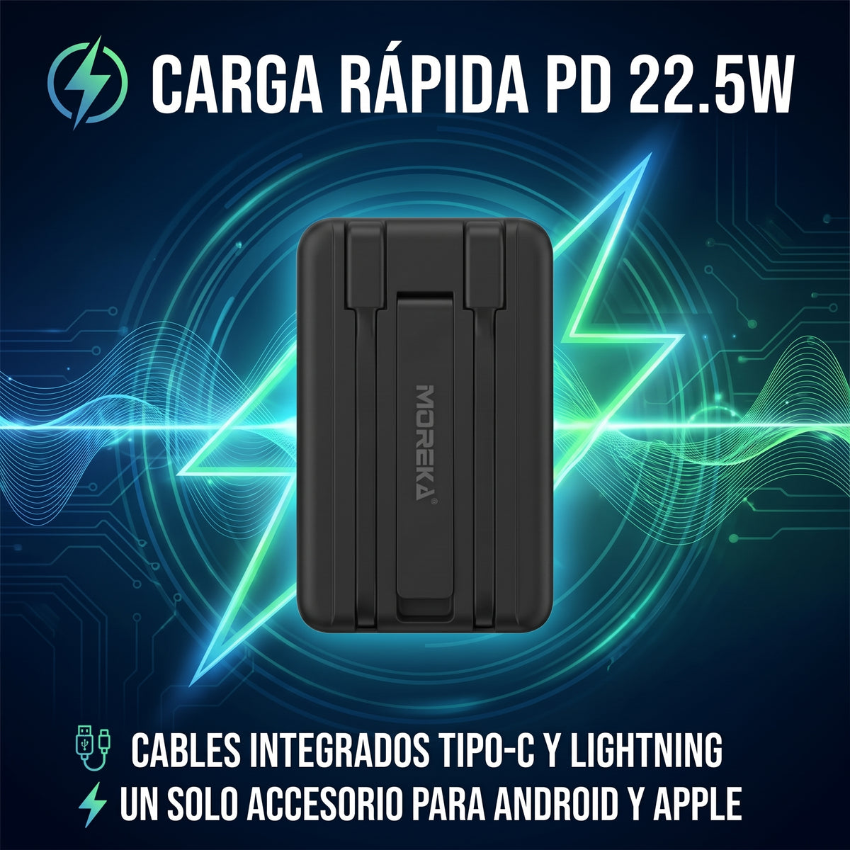 Batería Portátil Moreka K112B 10000mAh Carga Magnética Inalámbrica 15W PD 22.5W
