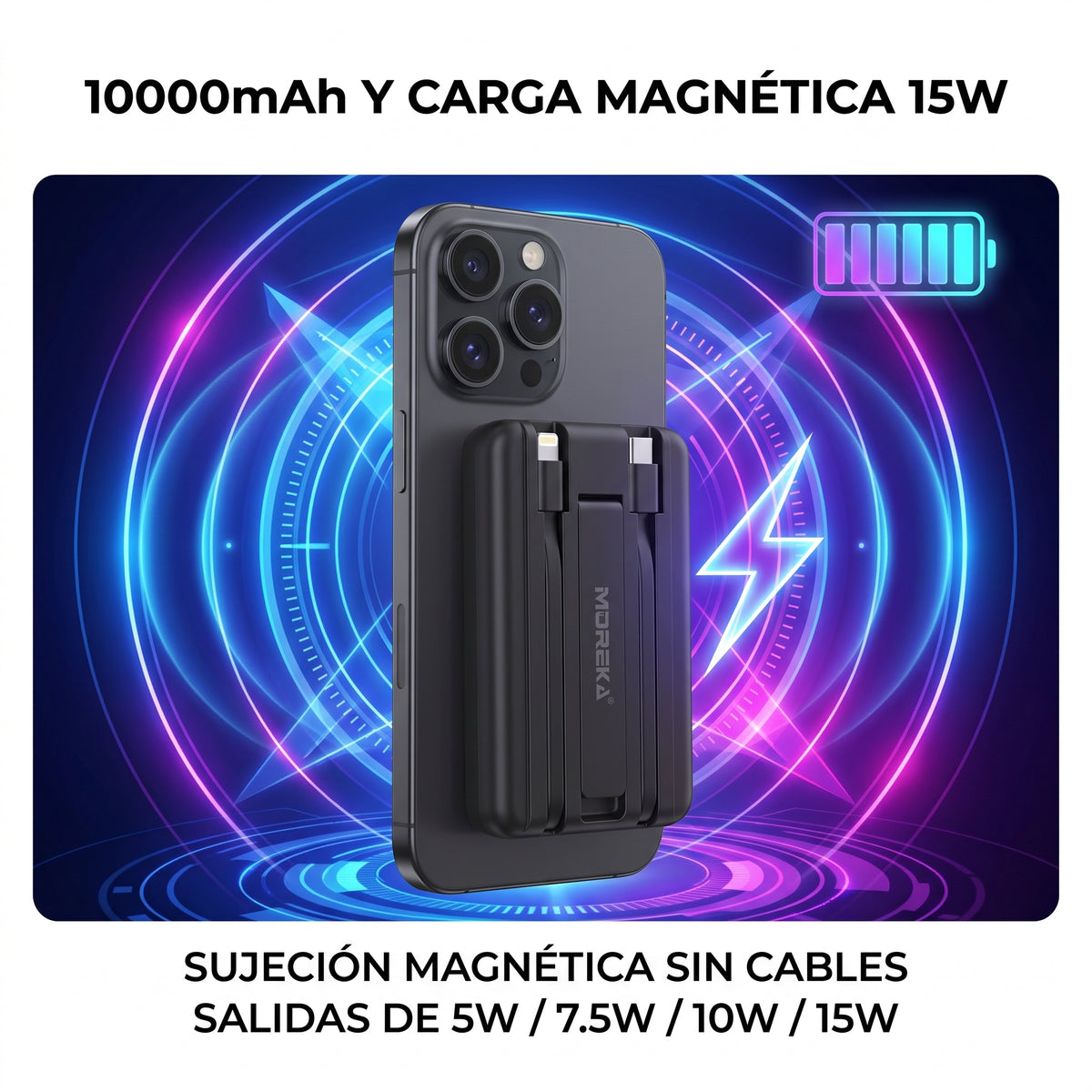 Batería Portátil Moreka K112B 10000mAh Carga Magnética Inalámbrica 15W PD 22.5W