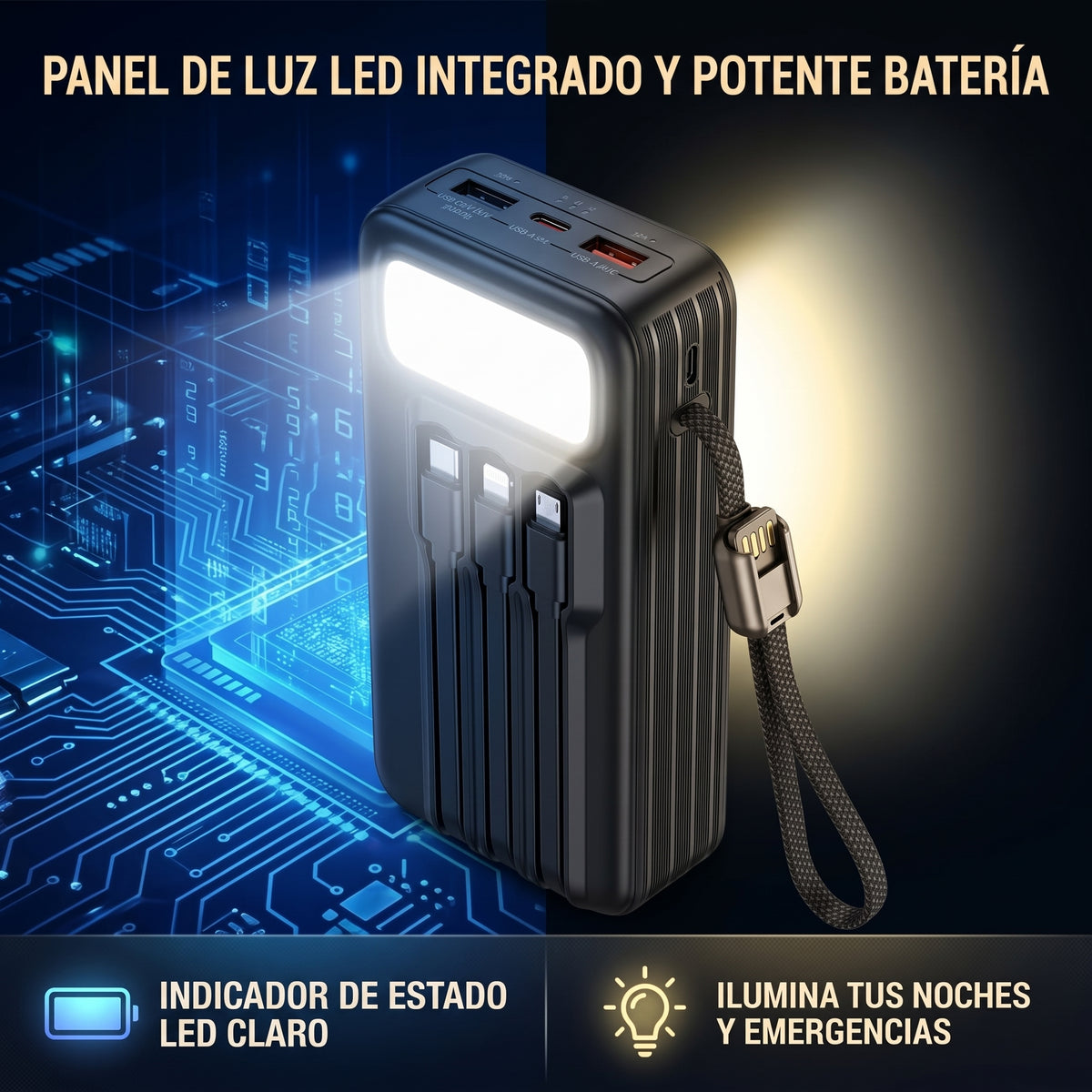 Batería Externa Moreka K114 20000mAh con 22.5W y Cuatro Cables Integrados