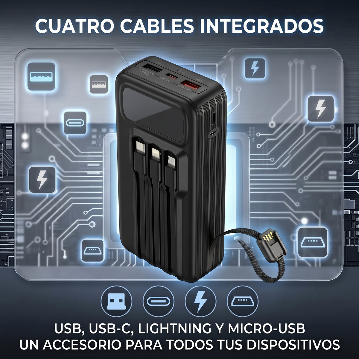 Batería Externa Moreka K114 20000mAh con 22.5W y Cuatro Cables Integrados