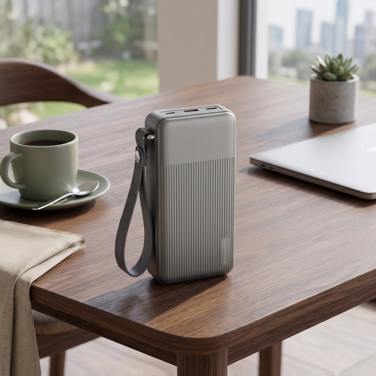 Batería Externa Moreka K115 20000mAh con 22.5W, Cuatro Cables Integrados y Correa Portátil