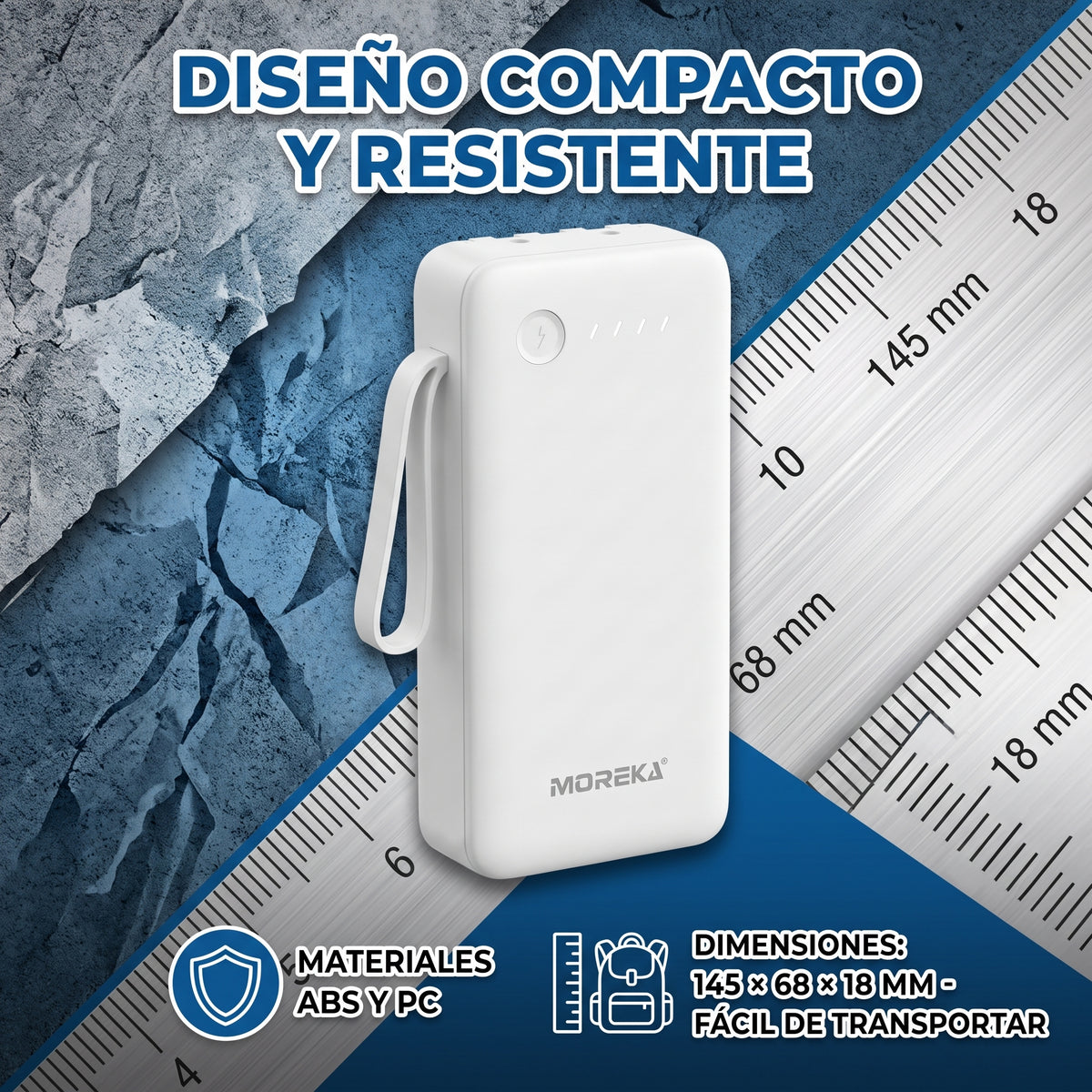 Batería Externa Moreka K119 20000mAh con Cables Integrados y Carga Inteligente