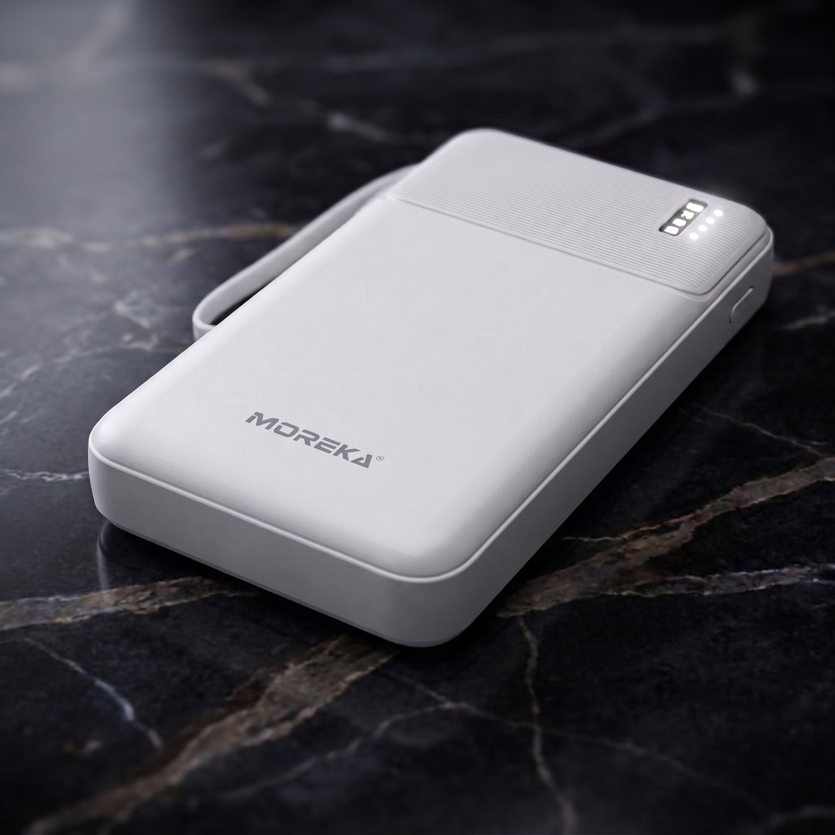 Batería Externa Moreka K120 10000mAh con Cables Integrados y Carga Inteligente 2A