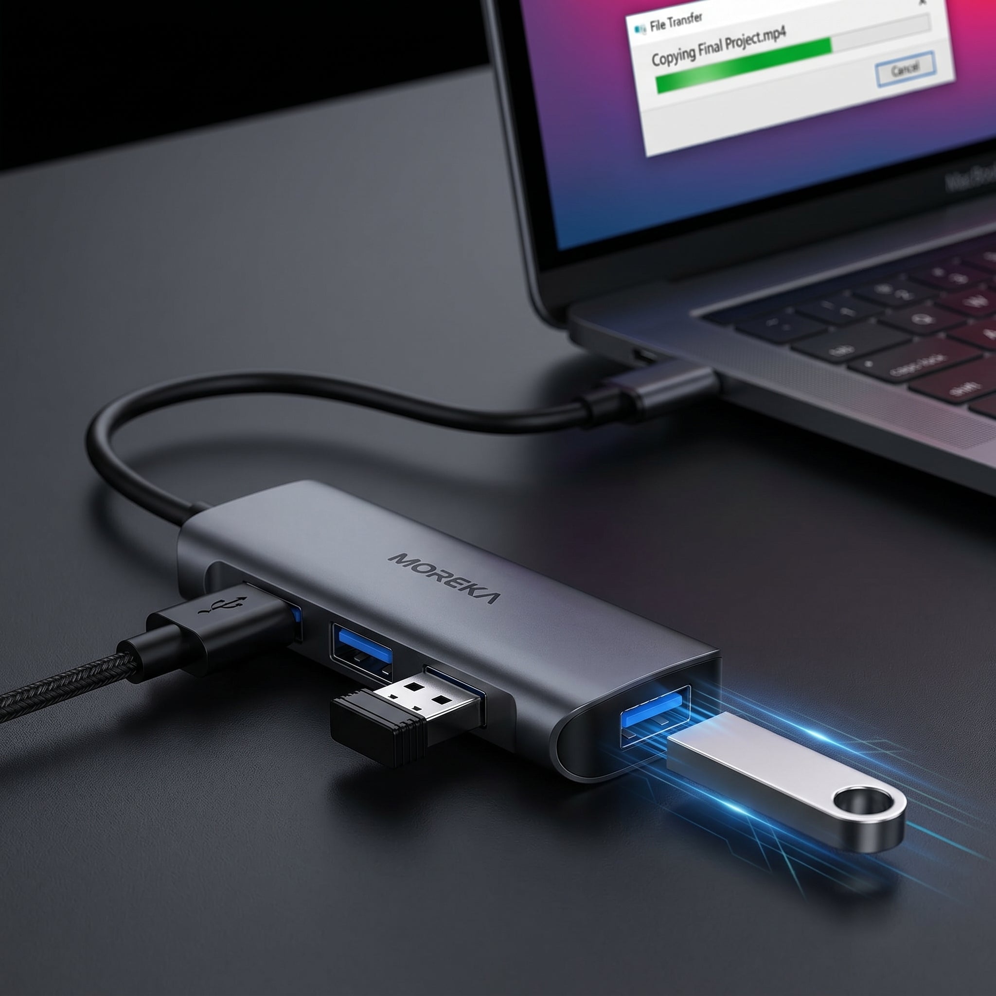 Hub USB 3.0 Moreka KZ02 4 en 1 Alta Velocidad Plug & Play