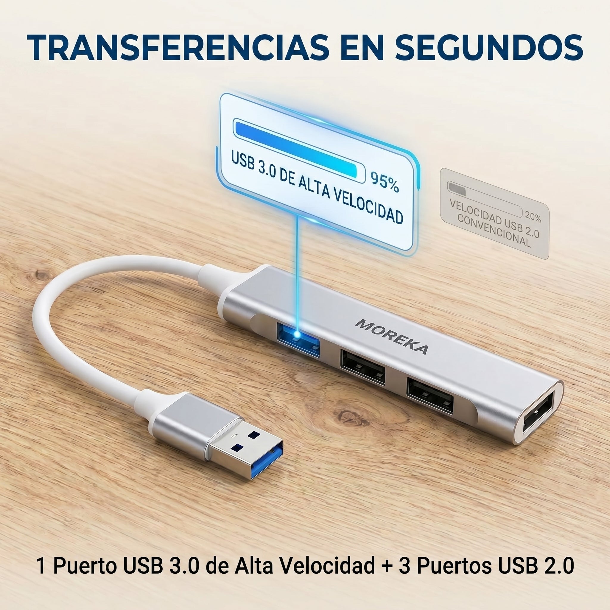 Hub USB 3.0 Moreka KZ02 4 en 1 Alta Velocidad Plug & Play