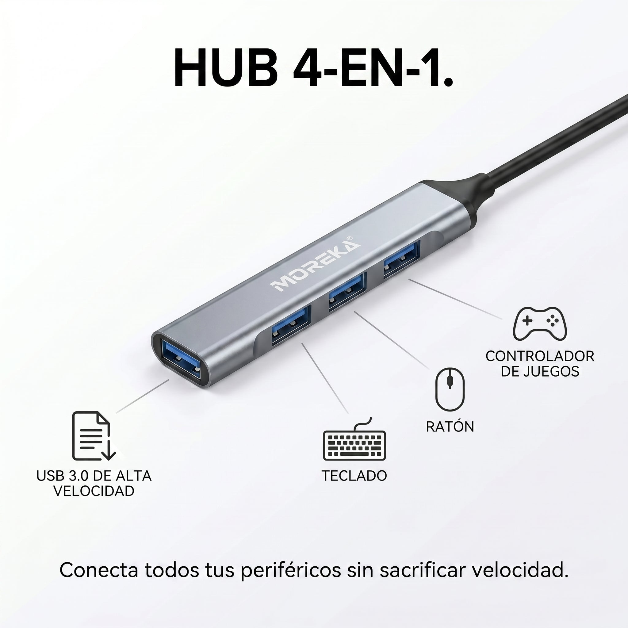 Hub USB 3.0 Moreka KZ02 4 en 1 Alta Velocidad Plug & Play