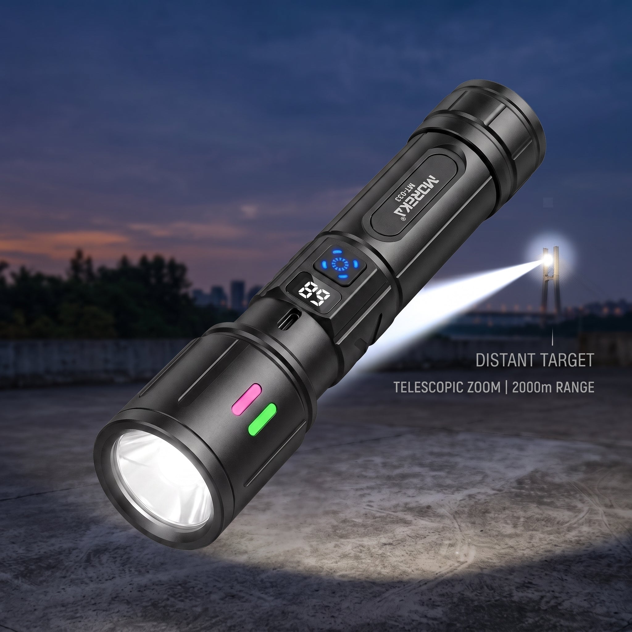 Linterna LED Táctica Recargable Moreka MT-033 20W Telescópica 2400mAh