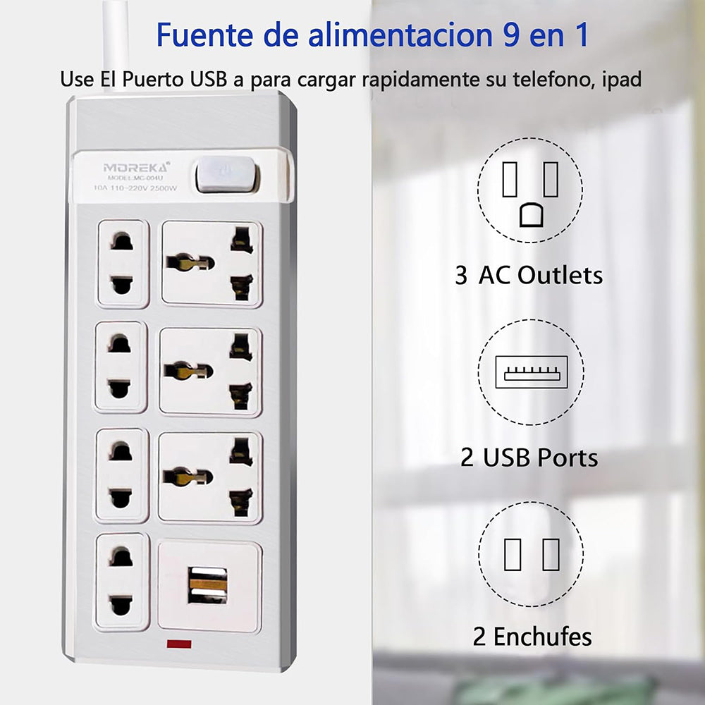 Multicontacto 7 Conexiones 2 Puertos Usb MC-004U
