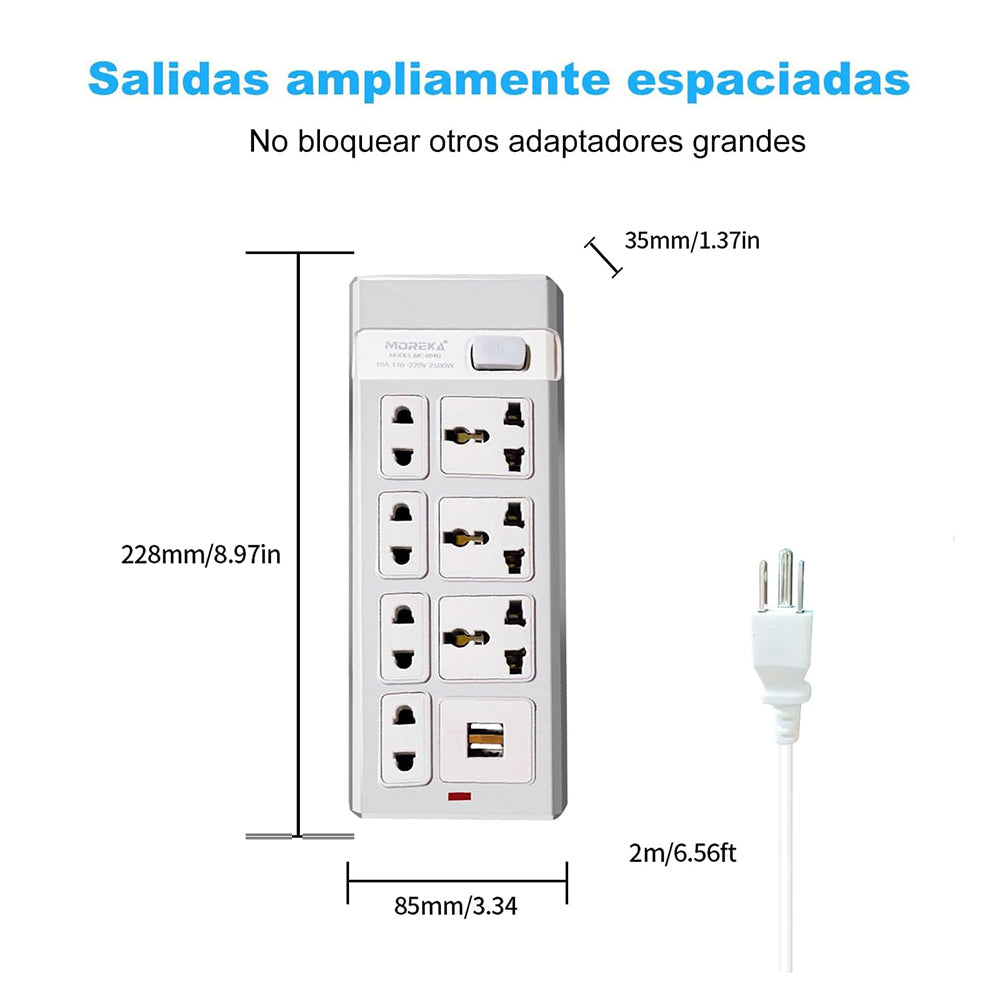 Multicontacto 7 Conexiones 2 Puertos Usb MC-004U